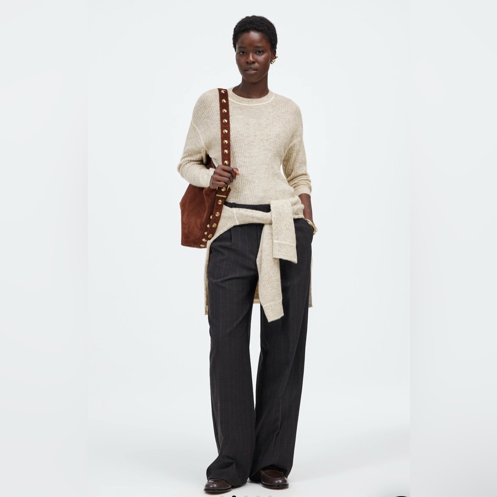 Madewell Ribbed Alpaca-Blend Crewneck Sweater in Heather Stone